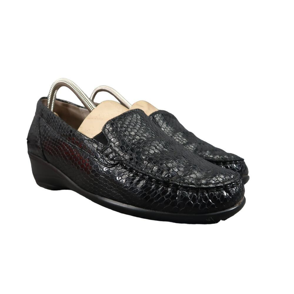 Waldlaufer Shoes Womens 8.5 Wedge Loafer Slip On Leather Comfort Black Classic